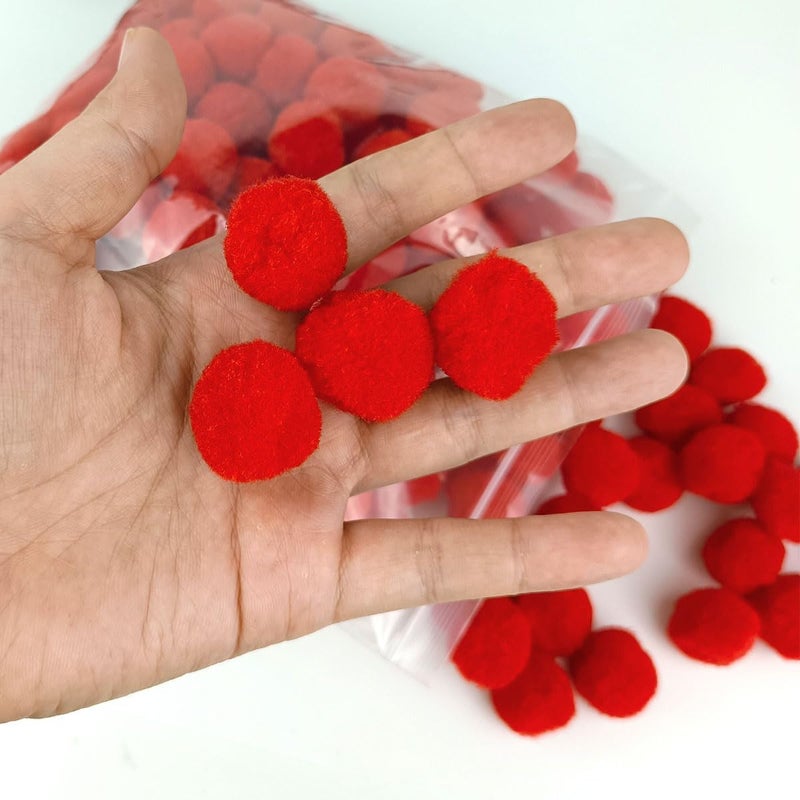 FKEYTO 200 Pieces Pom Poms, 1 Inch Craft Pom Poms, Fuzzy Pompom Puff Balls for DIY Arts, Crafts Projects, Home Decorations (Red) - Image 3